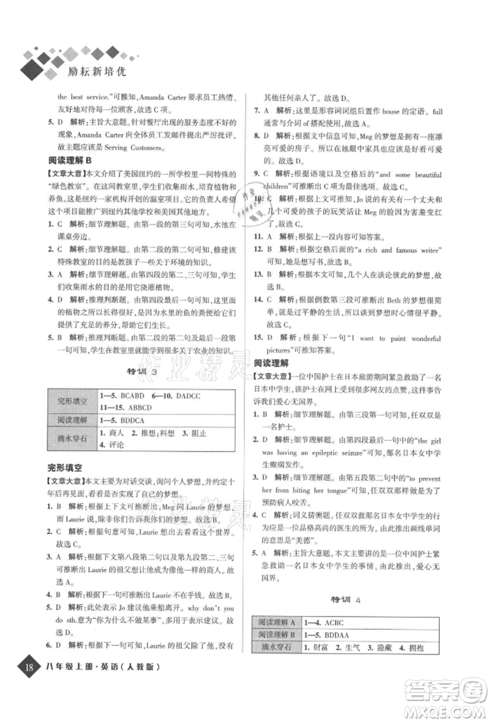 延邊人民出版社2021勵(lì)耘新培優(yōu)八年級(jí)英語(yǔ)上冊(cè)人教版參考答案