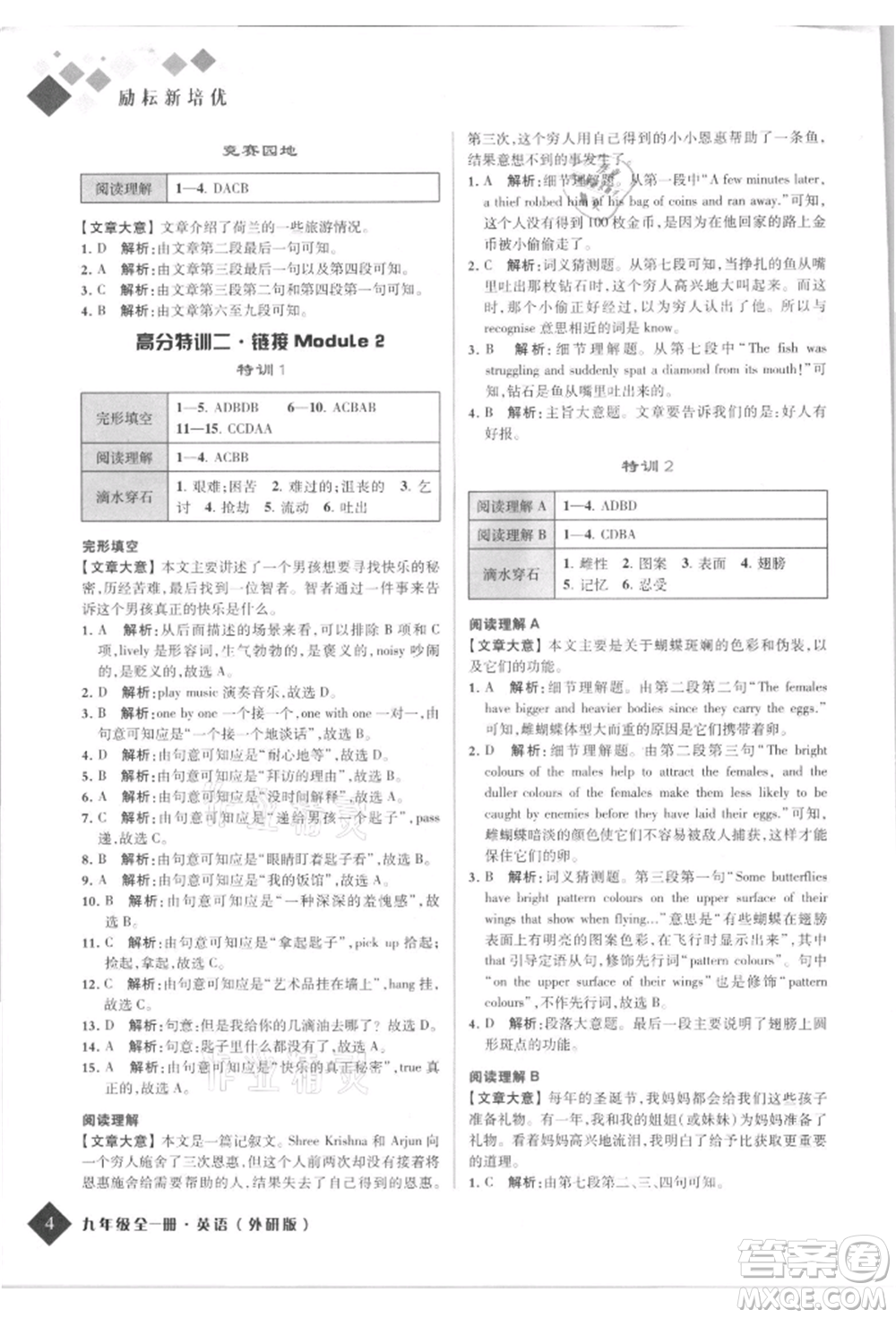 延邊人民出版社2021勵耘新培優(yōu)九年級英語外研版參考答案