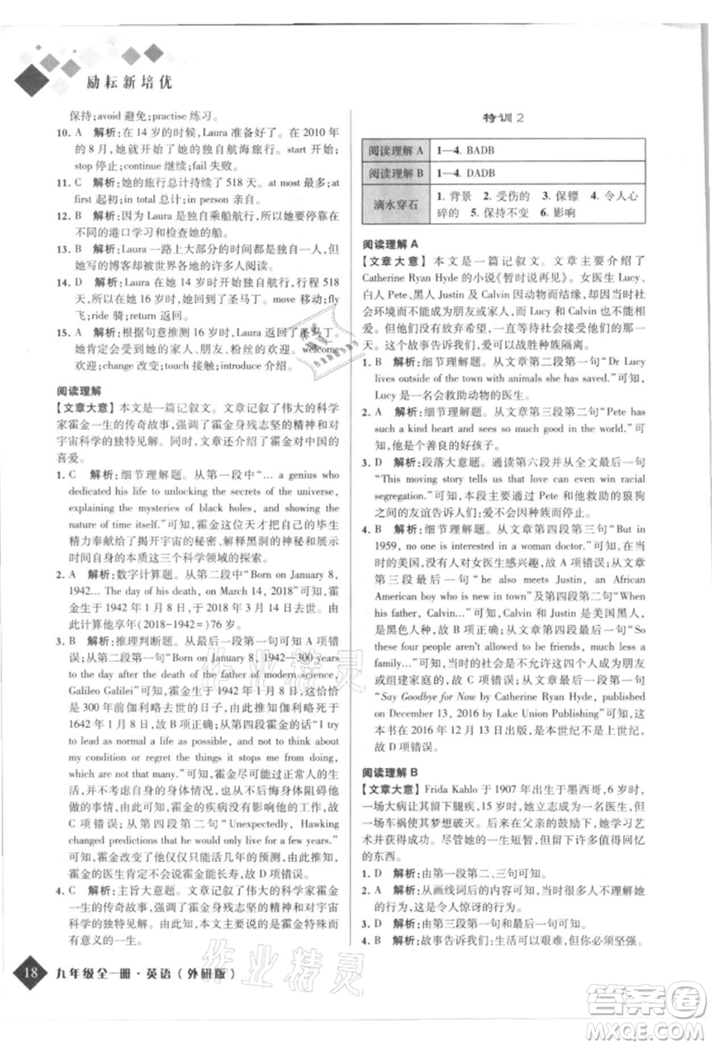 延邊人民出版社2021勵耘新培優(yōu)九年級英語外研版參考答案