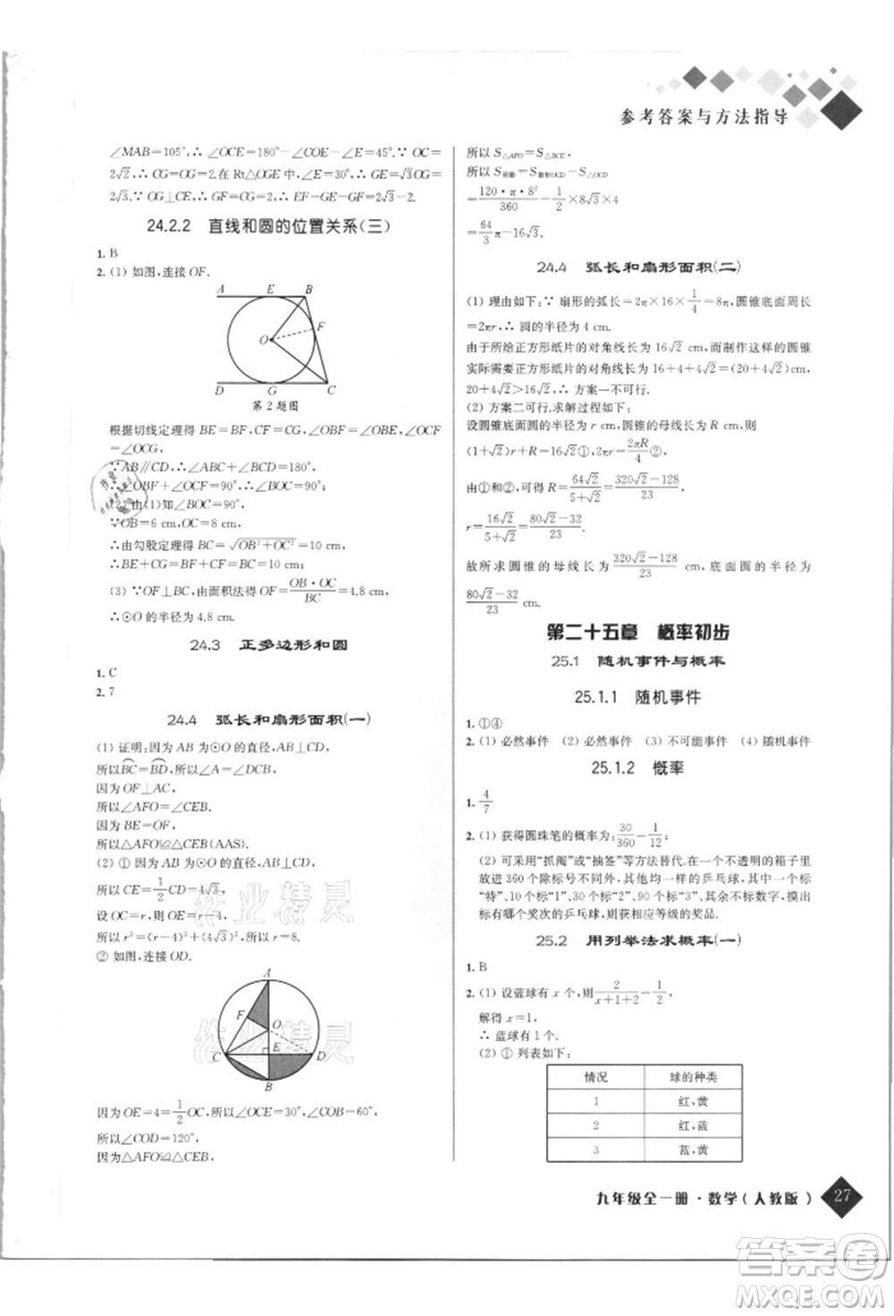 延邊人民出版社2021勵(lì)耘新培優(yōu)九年級數(shù)學(xué)人教版參考答案