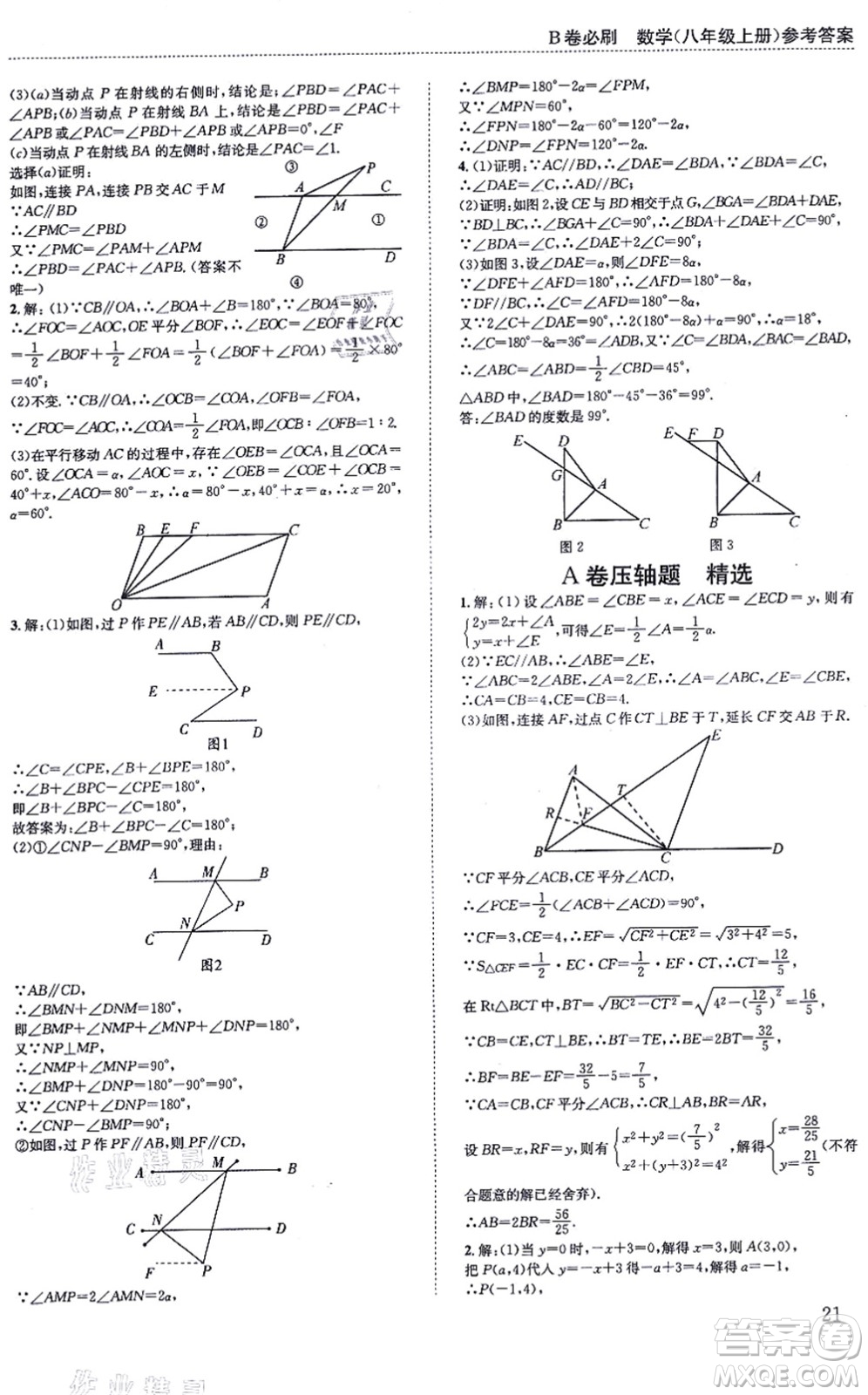 四川科學技術(shù)出版社2021秋B卷必刷八年級數(shù)學上冊BS北師版答案