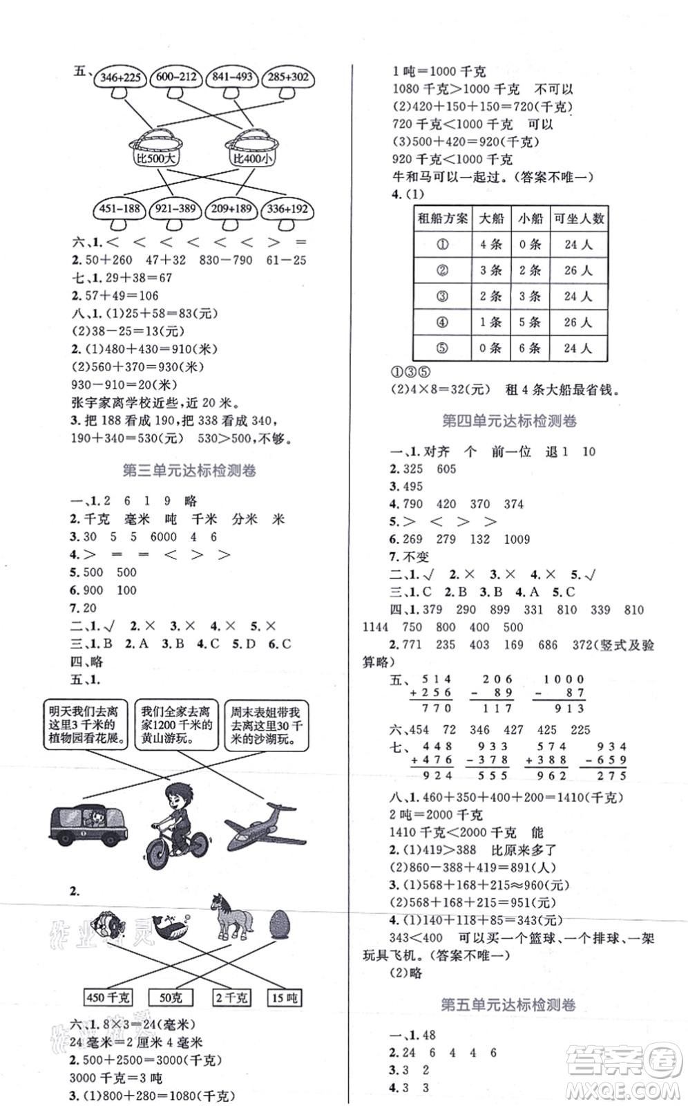 知識出版社2021小學(xué)同步測控全優(yōu)設(shè)計(jì)超人天天練三年級數(shù)學(xué)上冊RJ人教版答案