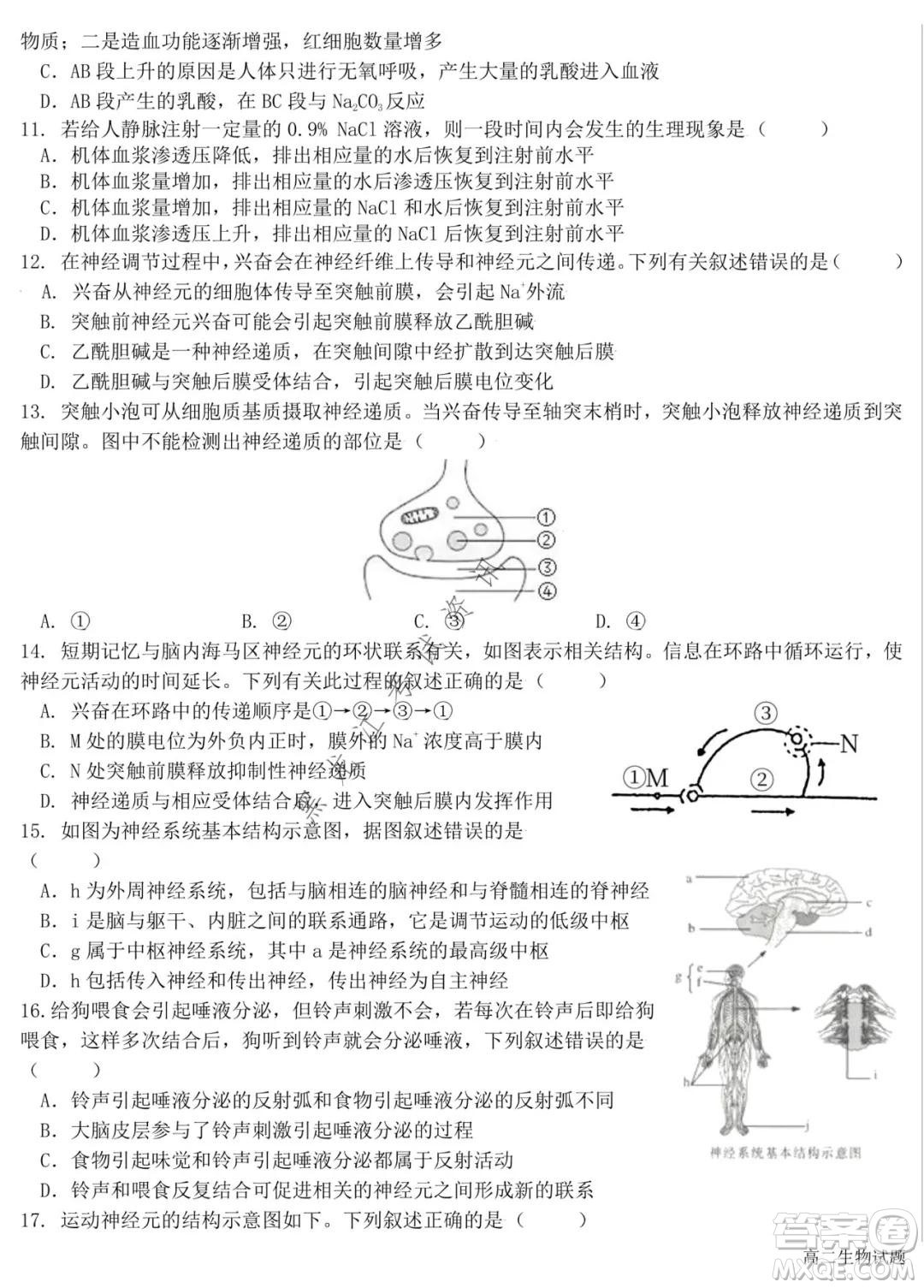 哈爾濱市第六中學(xué)2020級(jí)上學(xué)期期中考試高二生物試題及答案