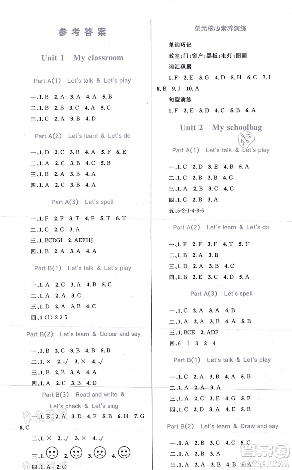 知識(shí)出版社2021小學(xué)同步測(cè)控全優(yōu)設(shè)計(jì)超人天天練四年級(jí)英語(yǔ)上冊(cè)RJ人教版答案