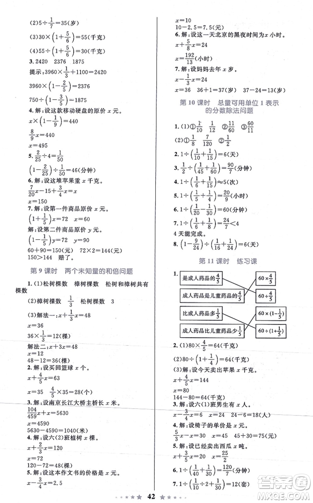 知識出版社2021小學(xué)同步測控全優(yōu)設(shè)計超人天天練六年級數(shù)學(xué)上冊RJ人教版答案