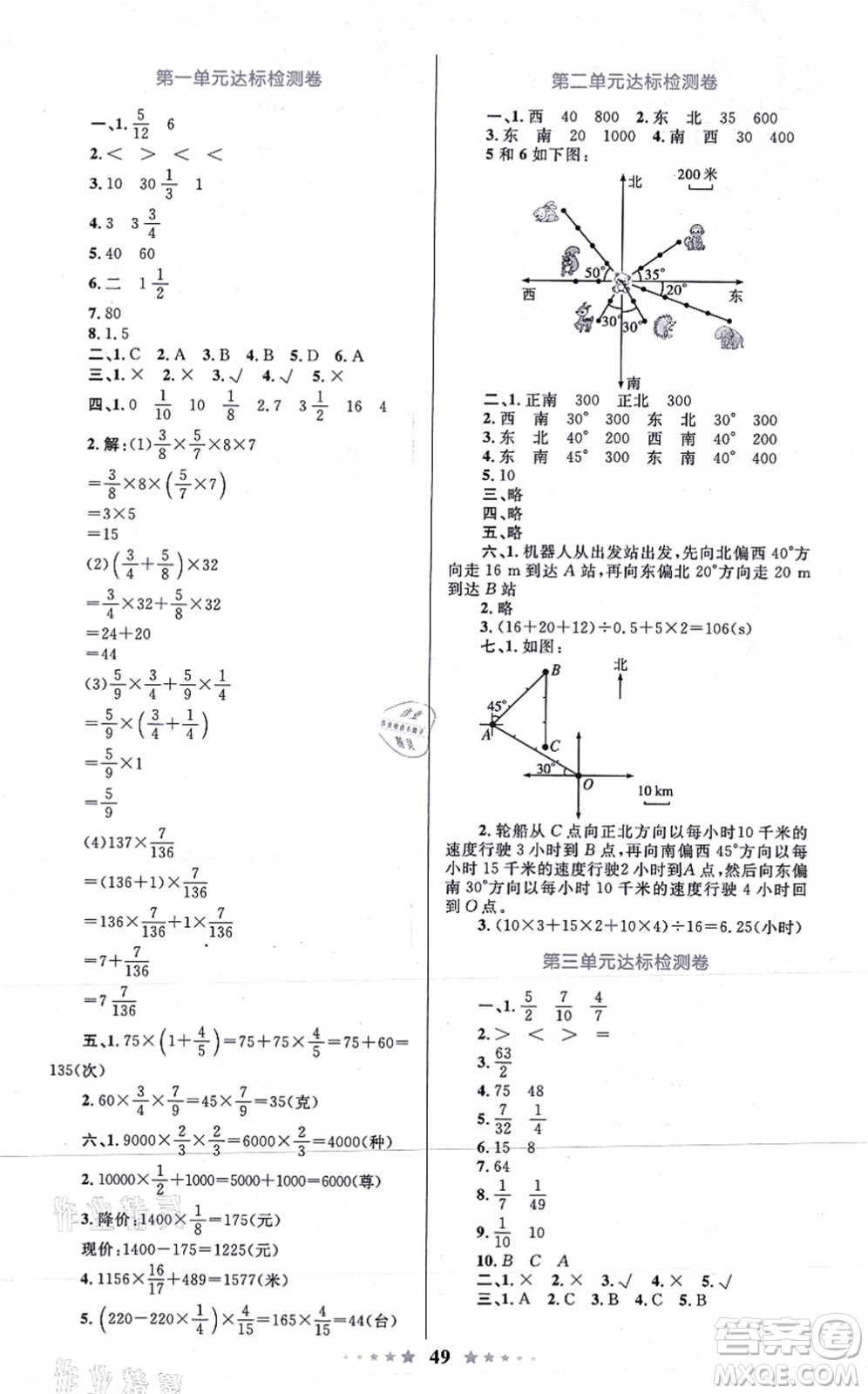 知識出版社2021小學(xué)同步測控全優(yōu)設(shè)計超人天天練六年級數(shù)學(xué)上冊RJ人教版答案