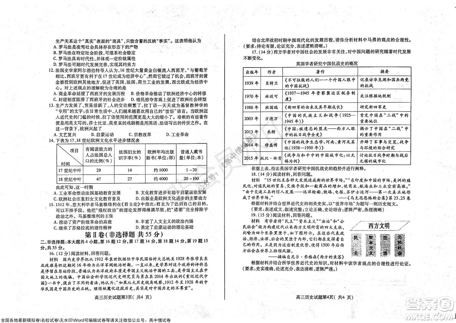 山東煙臺2021-2022學(xué)年度第一學(xué)期期中學(xué)業(yè)水平診斷高三歷史試題及答案