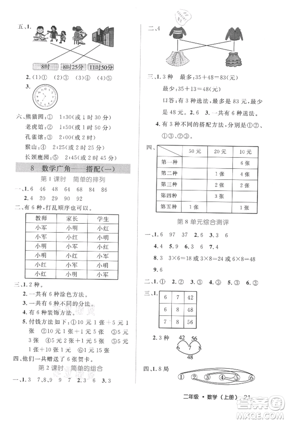 內(nèi)蒙古少年兒童出版社2021細(xì)解巧練二年級數(shù)學(xué)上冊人教版參考答案