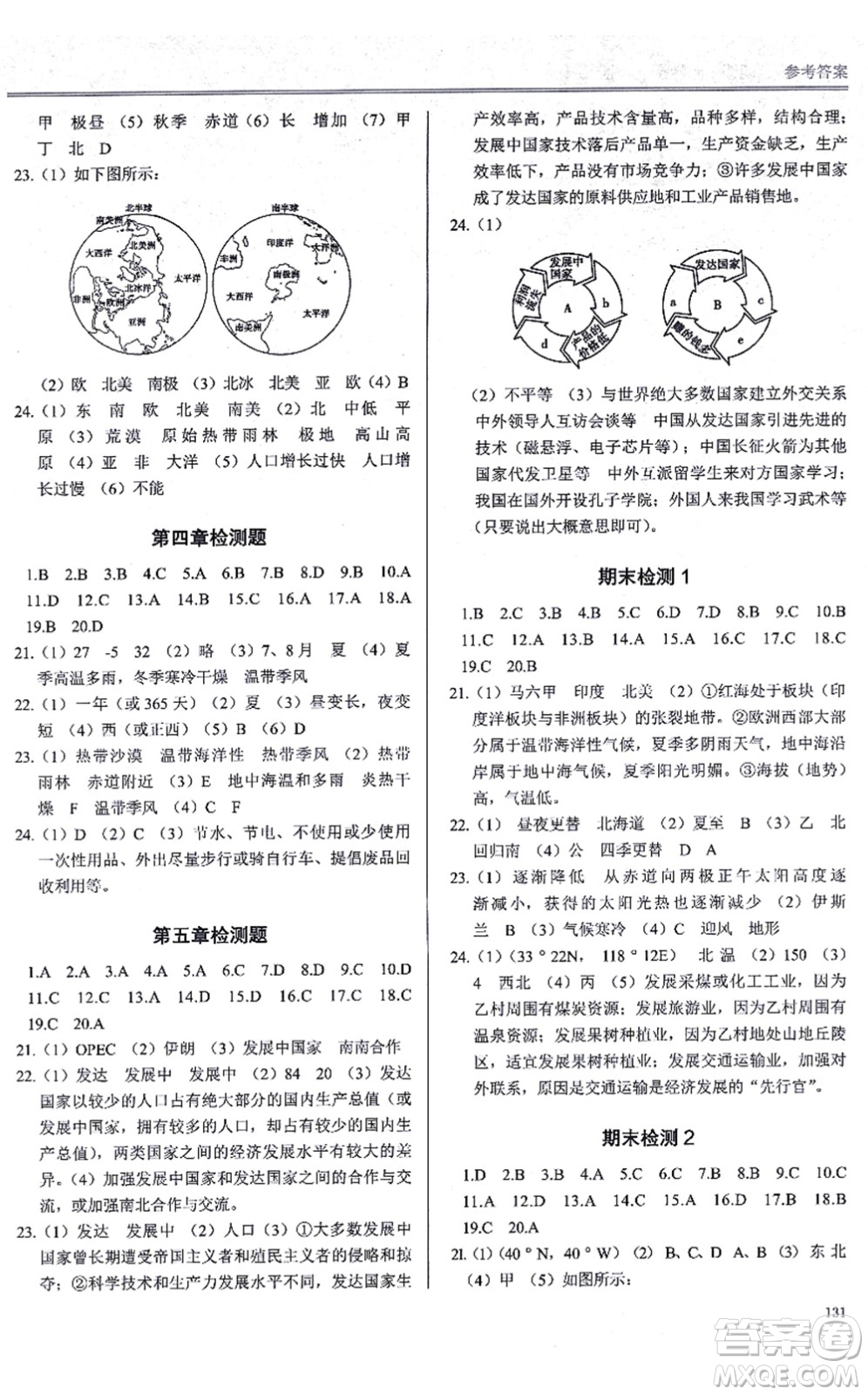 河南大學(xué)出版社2021學(xué)習(xí)檢測(cè)七年級(jí)地理上冊(cè)湘教版答案