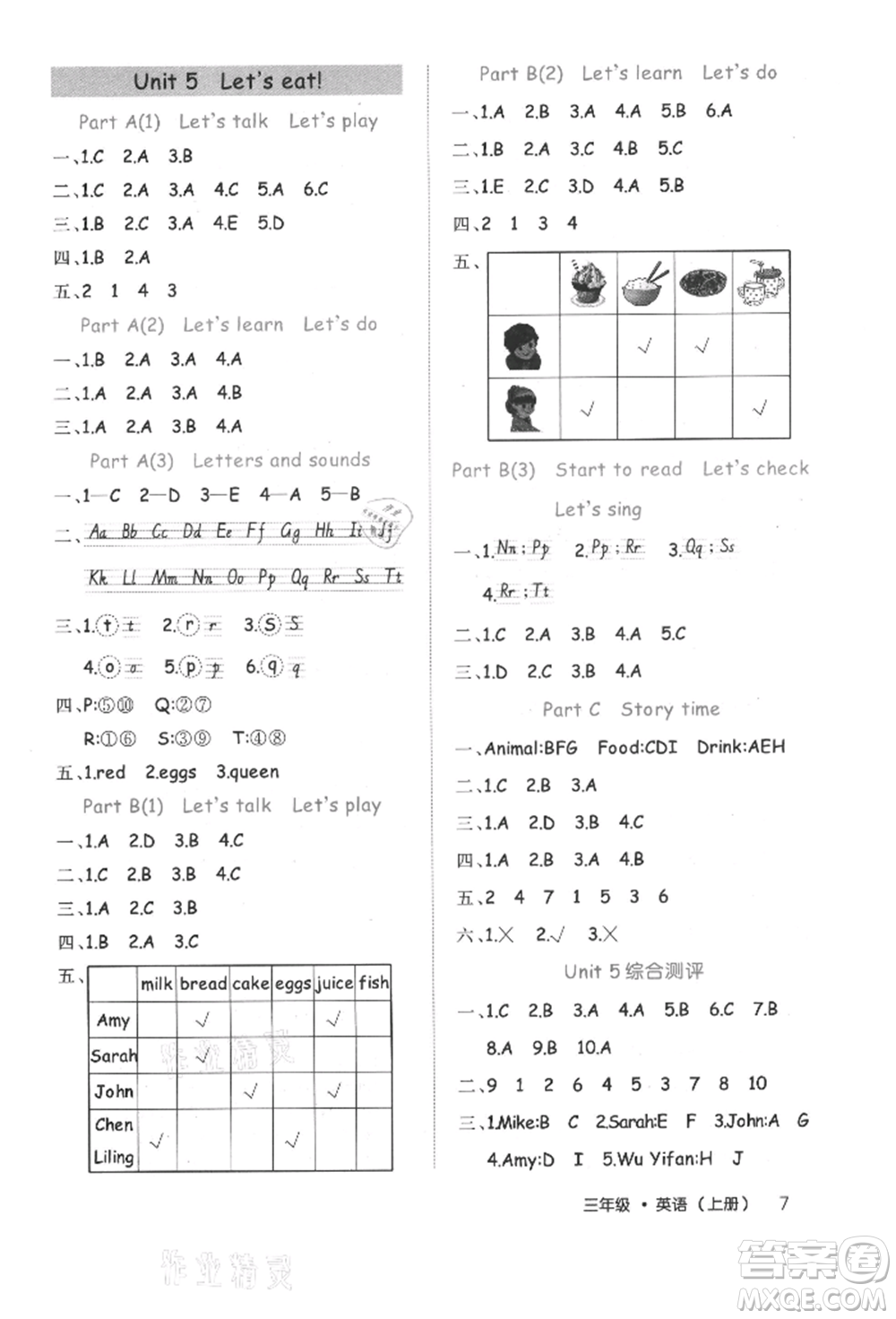 內(nèi)蒙古少年兒童出版社2021細(xì)解巧練三年級(jí)英語(yǔ)上冊(cè)人教版參考答案