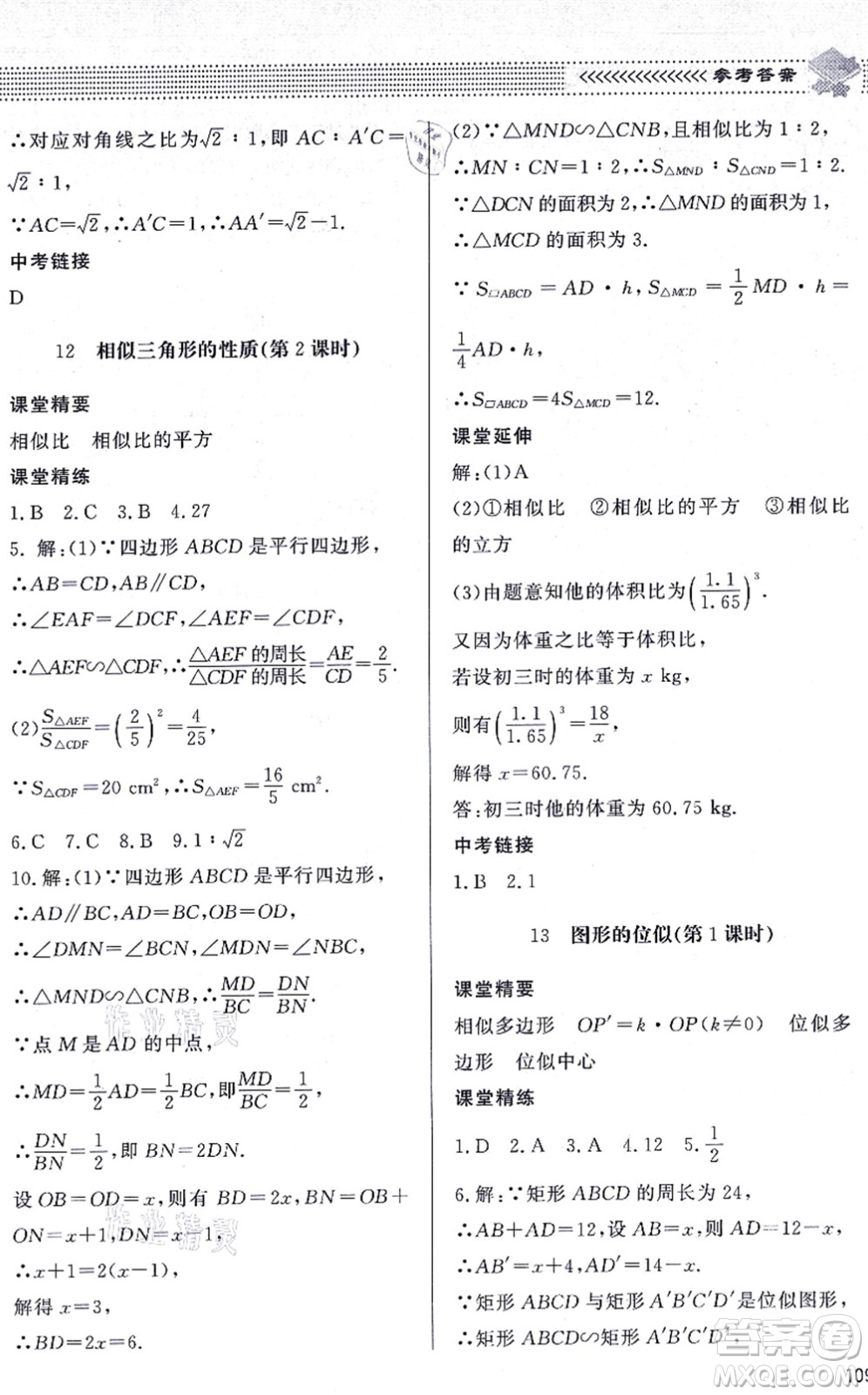 北京師范大學出版社2021數(shù)學配套綜合練習九年級上冊北師大版答案