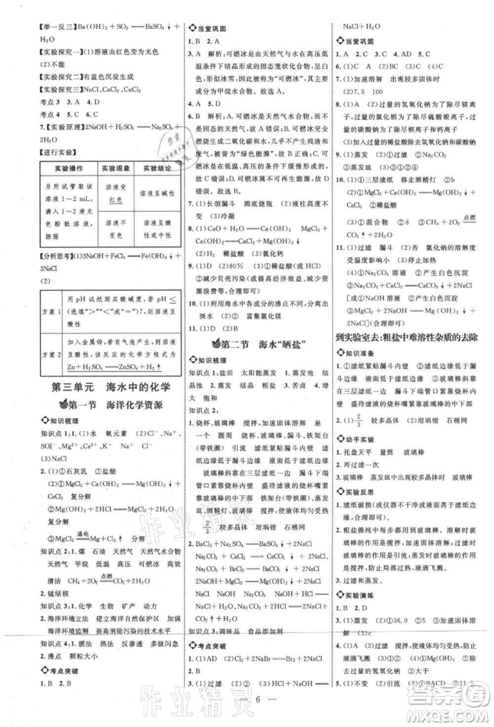 內(nèi)蒙古少年兒童出版社2021細解巧練九年級化學魯教版參考答案