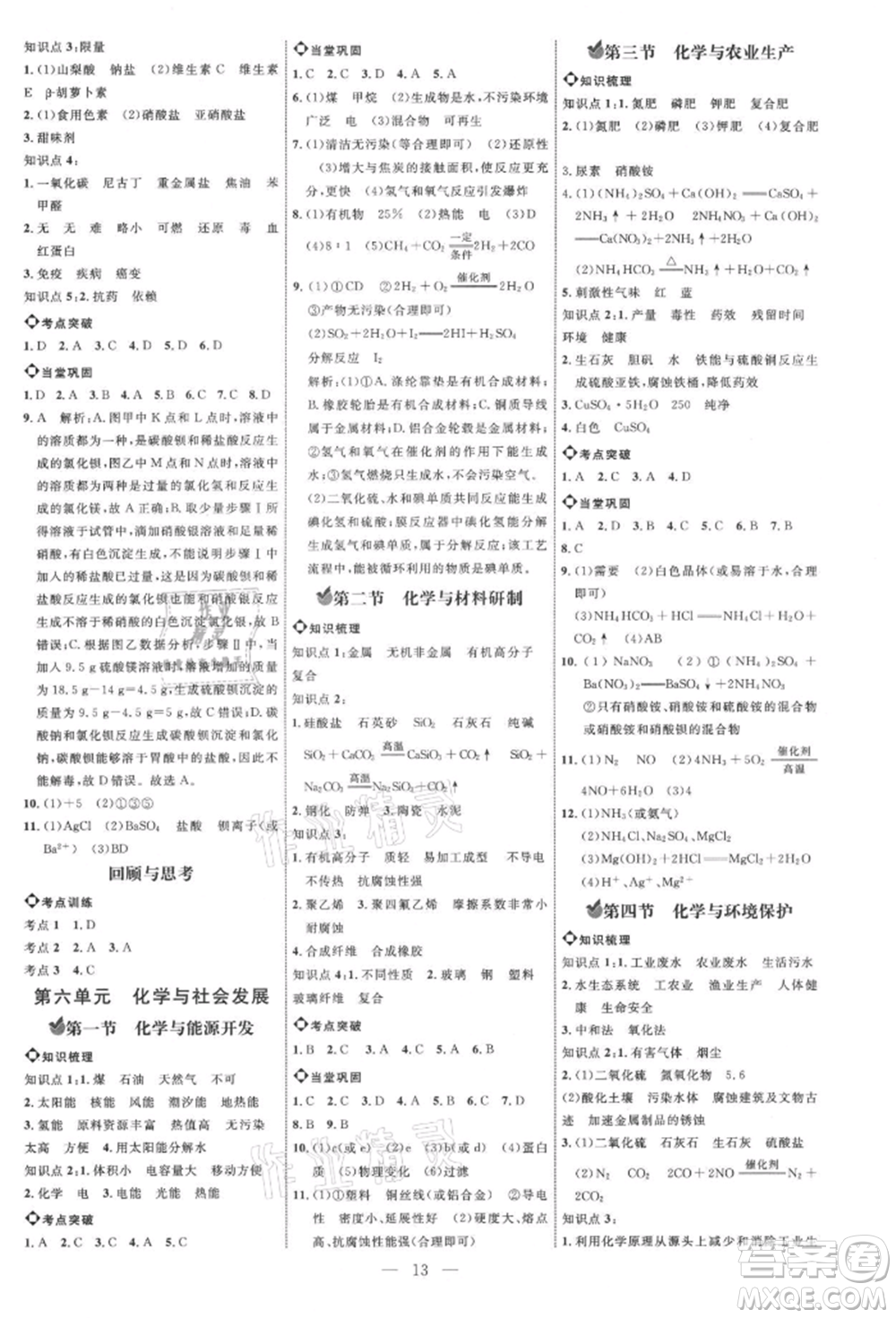 內(nèi)蒙古少年兒童出版社2021細解巧練九年級化學魯教版參考答案