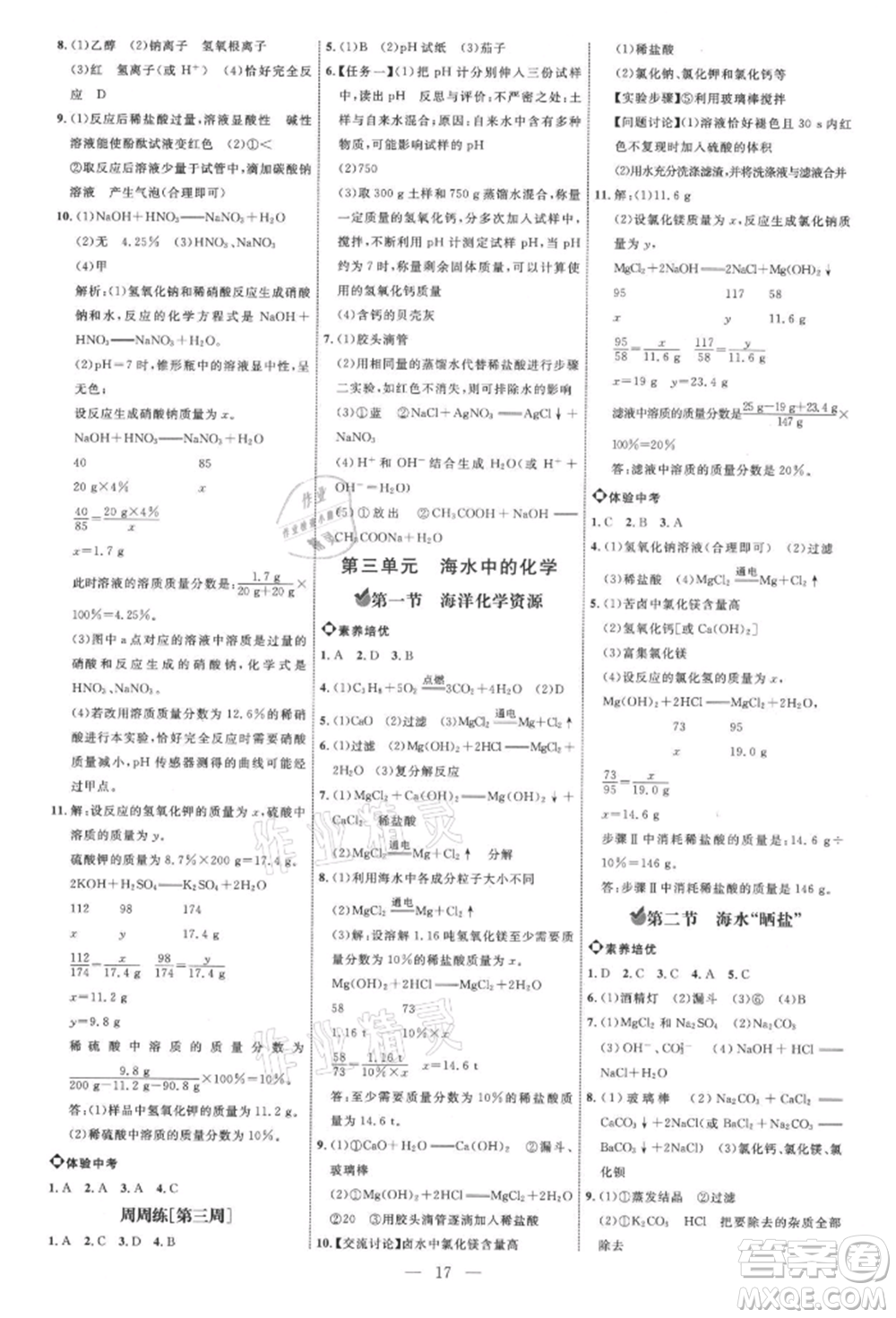 內(nèi)蒙古少年兒童出版社2021細解巧練九年級化學魯教版參考答案