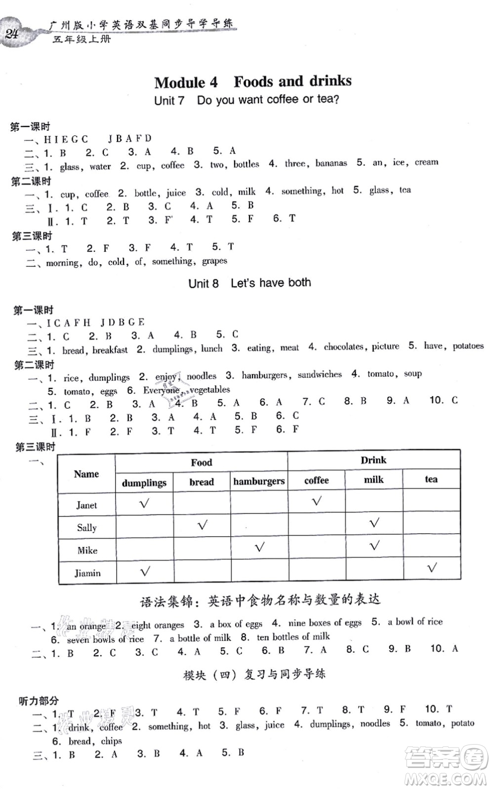 新世紀(jì)出版社2021雙基同步導(dǎo)學(xué)導(dǎo)練五年級(jí)英語(yǔ)上冊(cè)教科版廣州專版答案