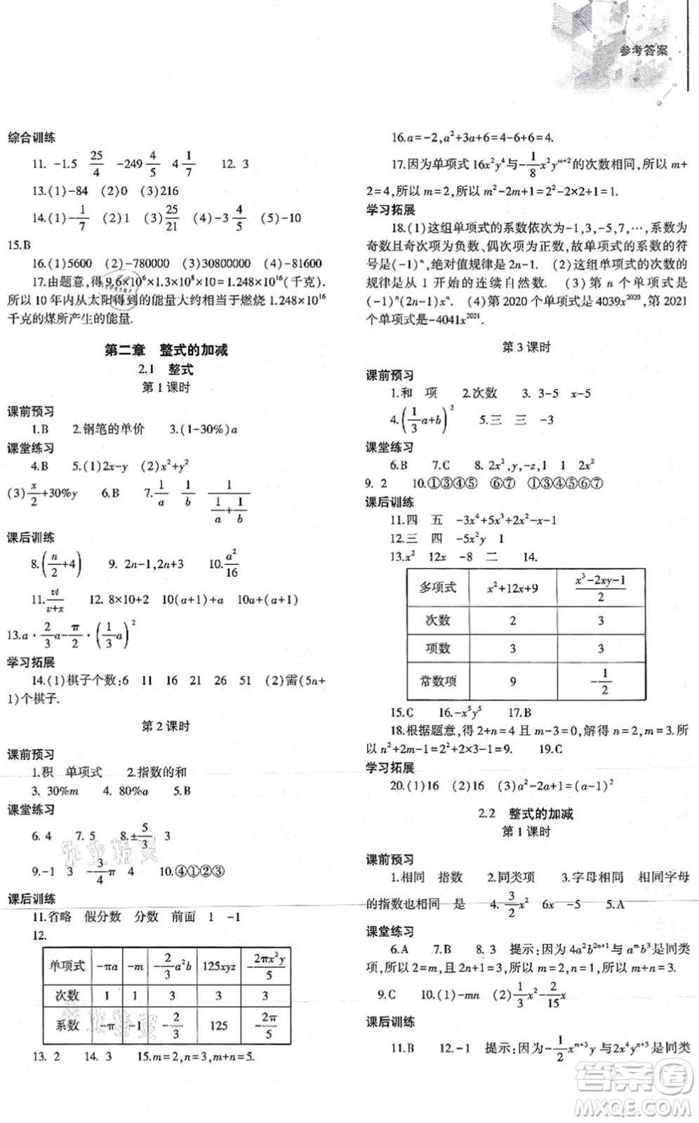 大象出版社2021初中同步練習(xí)冊七年級數(shù)學(xué)上冊人教版答案