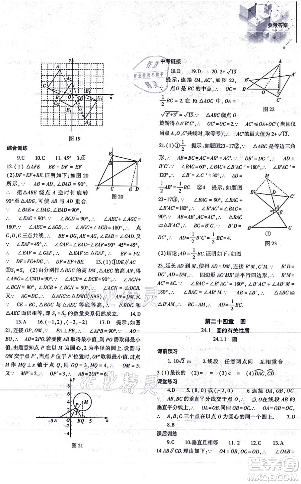 大象出版社2021初中同步練習冊九年級數(shù)學上冊人教版答案