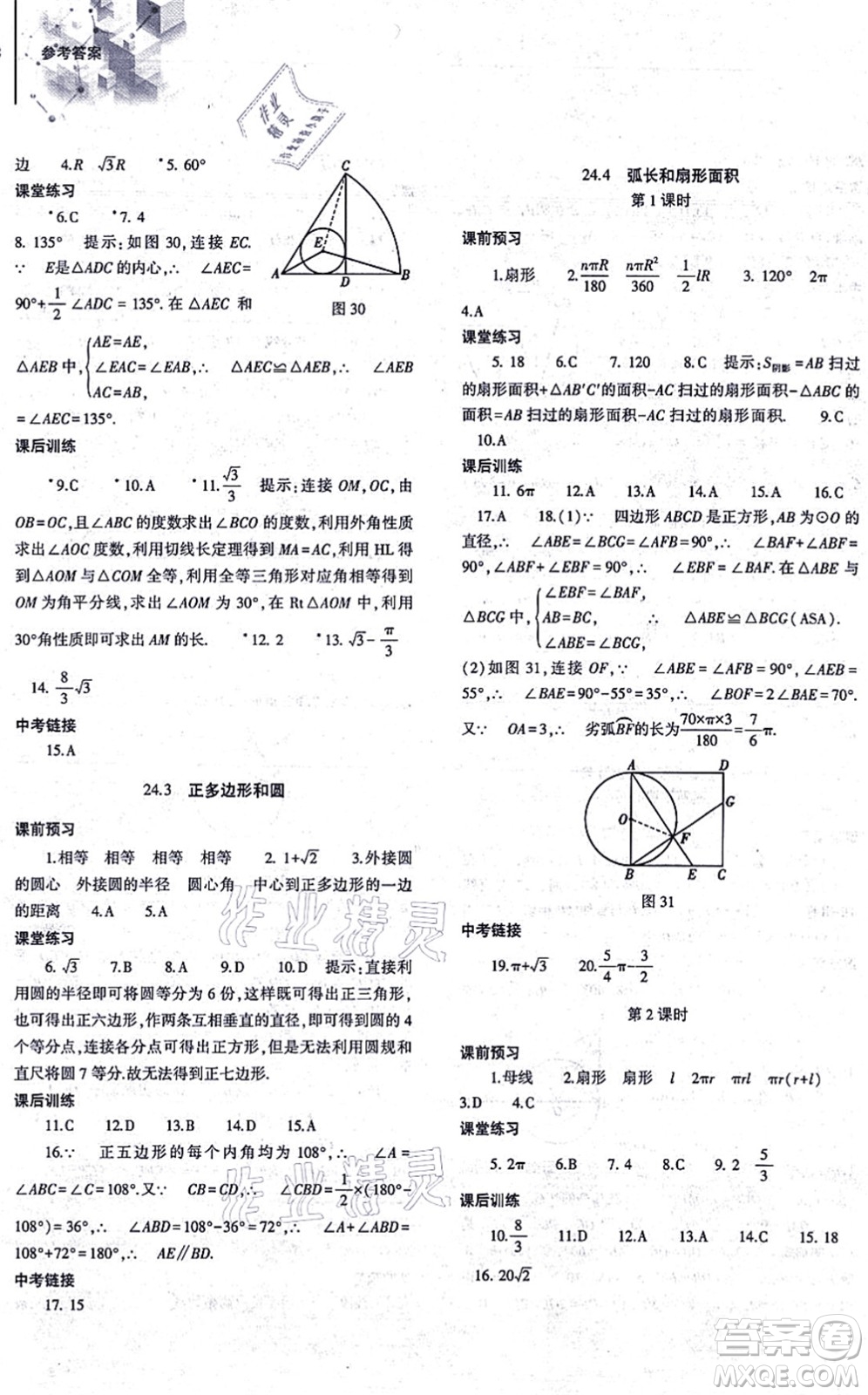 大象出版社2021初中同步練習冊九年級數(shù)學上冊人教版答案