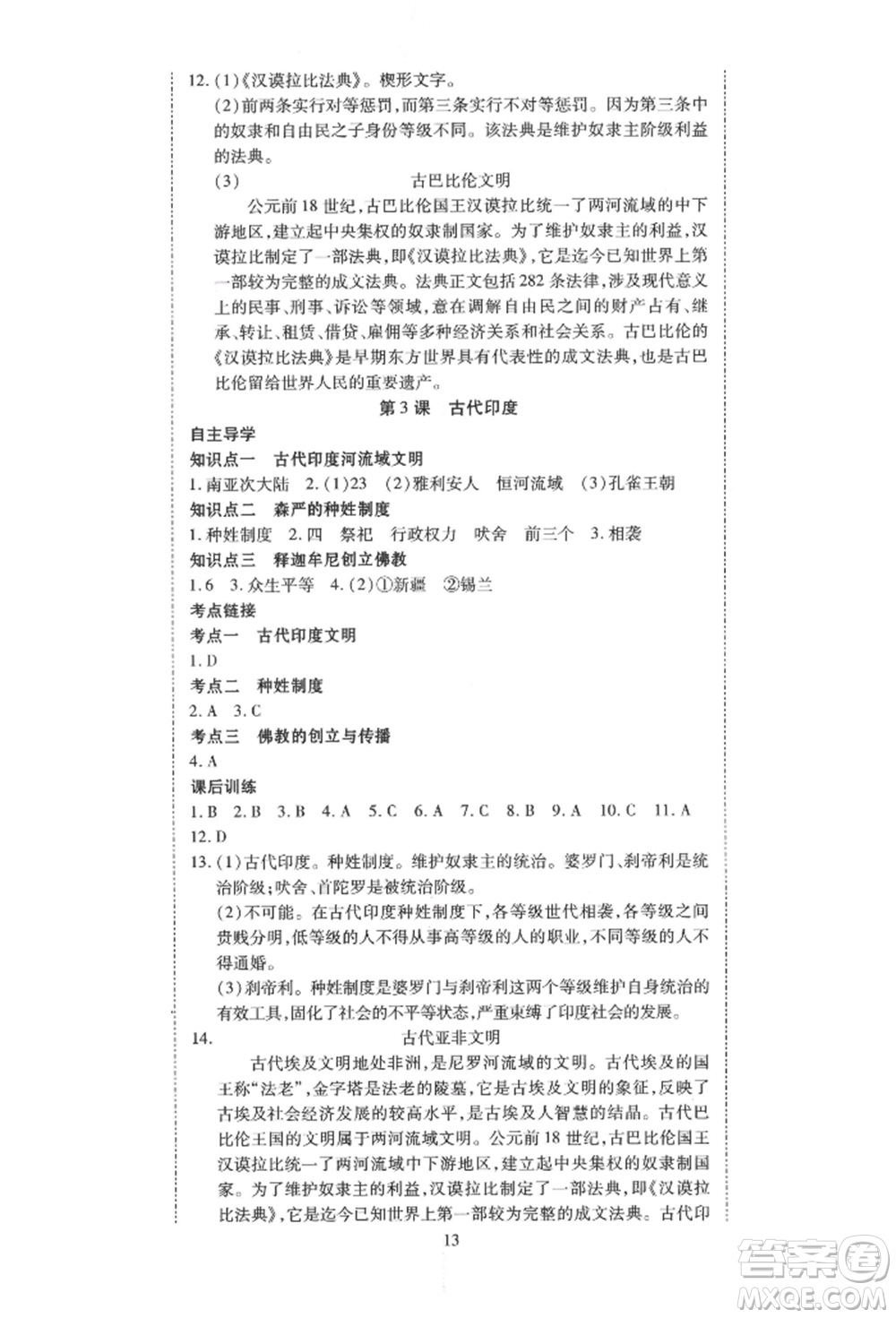 延邊教育出版社2021暢行課堂九年級(jí)歷史上冊(cè)人教版山西專(zhuān)版參考答案