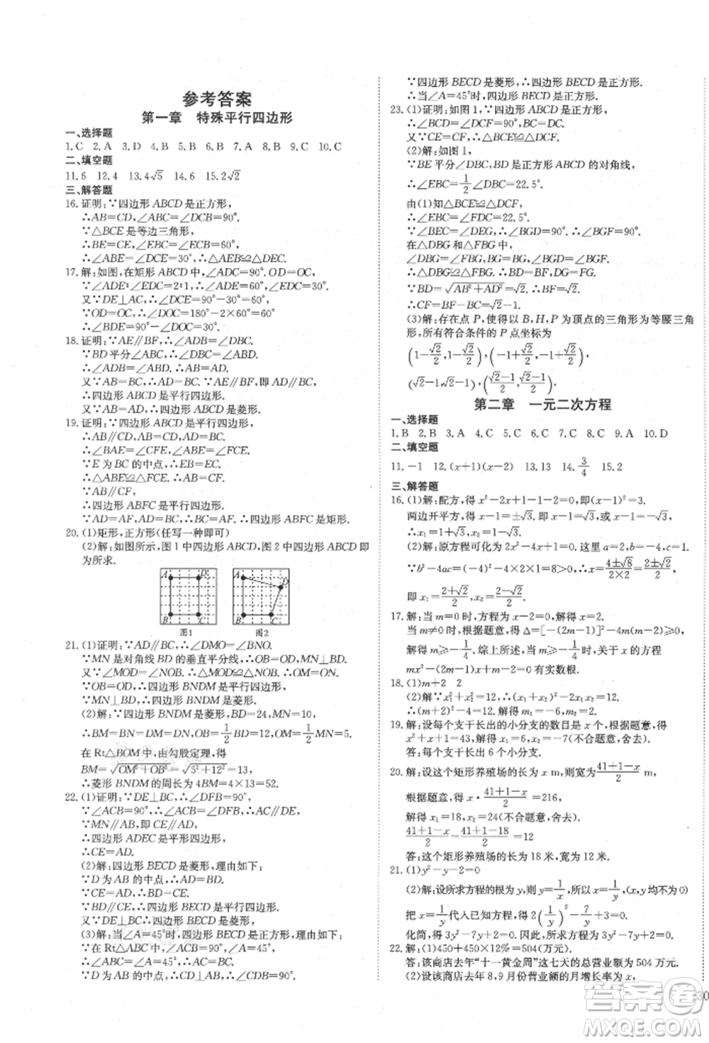 延邊教育出版社2021暢行課堂九年級(jí)數(shù)學(xué)上冊(cè)北師大版參考答案