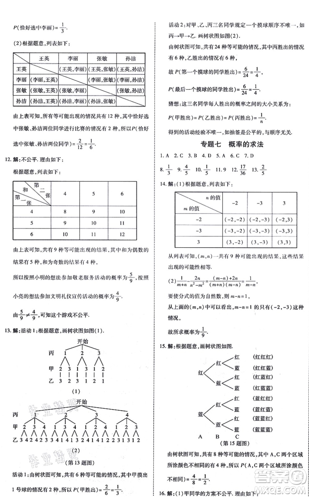 開(kāi)明出版社2021高效課時(shí)通10分鐘掌控課堂九年級(jí)數(shù)學(xué)上冊(cè)RJ人教版答案