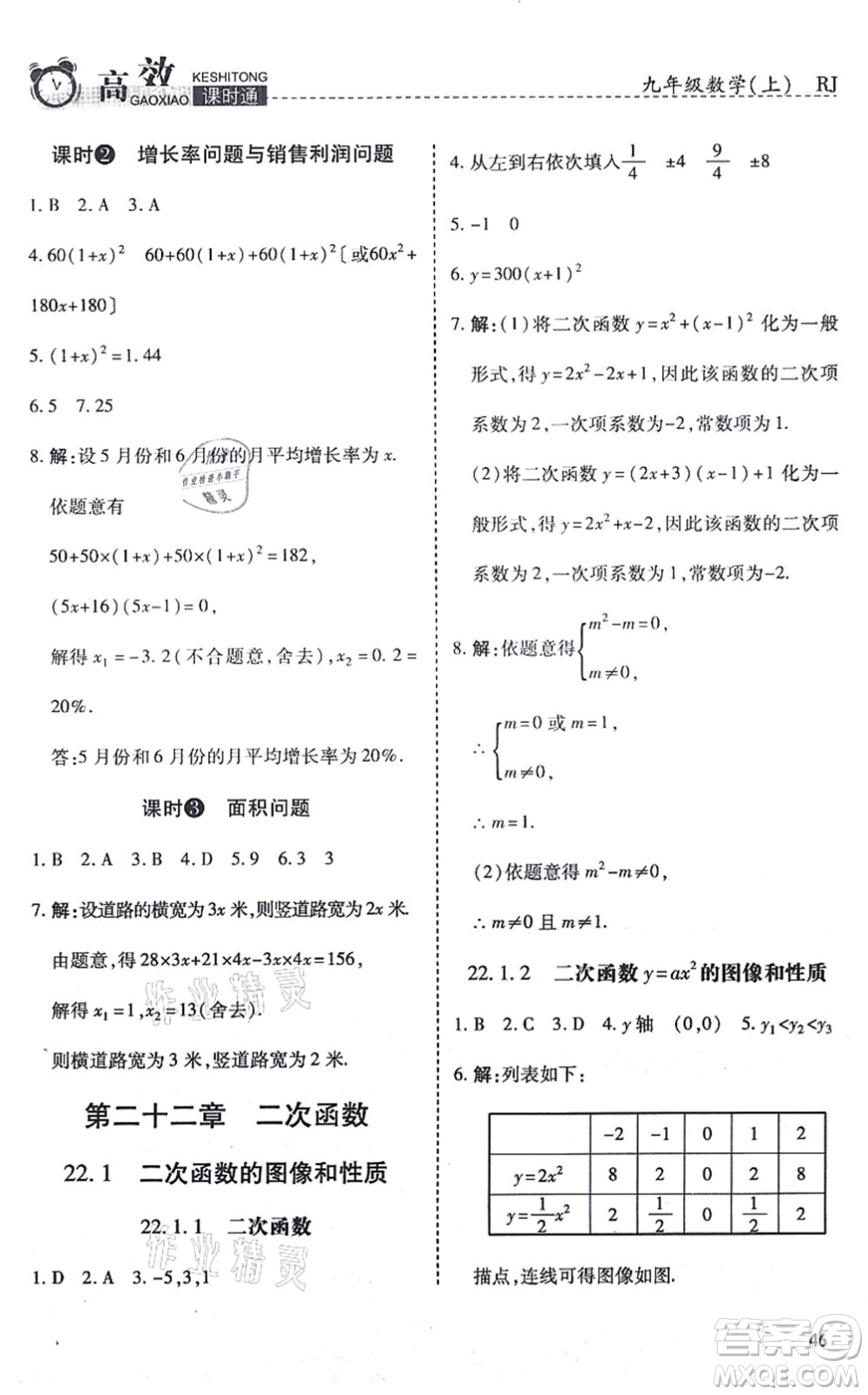 開(kāi)明出版社2021高效課時(shí)通10分鐘掌控課堂九年級(jí)數(shù)學(xué)上冊(cè)RJ人教版答案