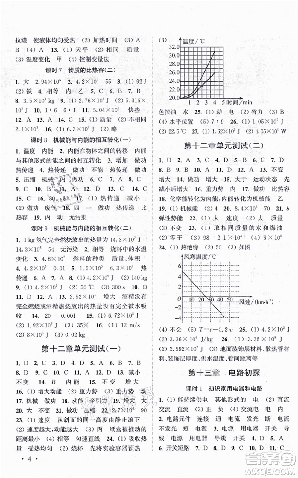 安徽人民出版社2021高效精練九年級物理上冊江蘇科技版答案