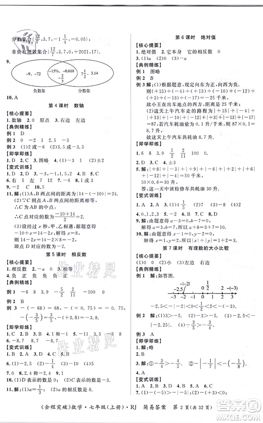 延邊大學(xué)出版社2021思而優(yōu)教育全程突破七年級(jí)數(shù)學(xué)上冊(cè)R人教版答案