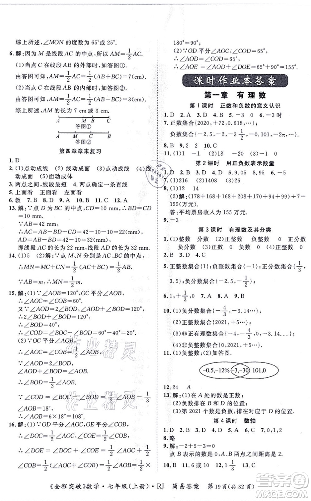 延邊大學(xué)出版社2021思而優(yōu)教育全程突破七年級(jí)數(shù)學(xué)上冊(cè)R人教版答案