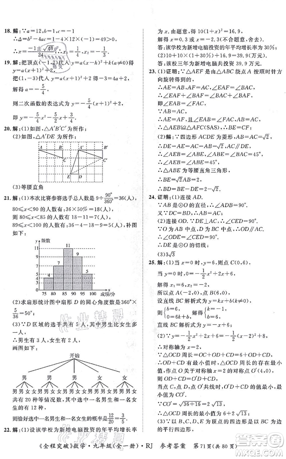 延邊大學(xué)出版社2021思而優(yōu)教育全程突破九年級(jí)數(shù)學(xué)全一冊R人教版答案