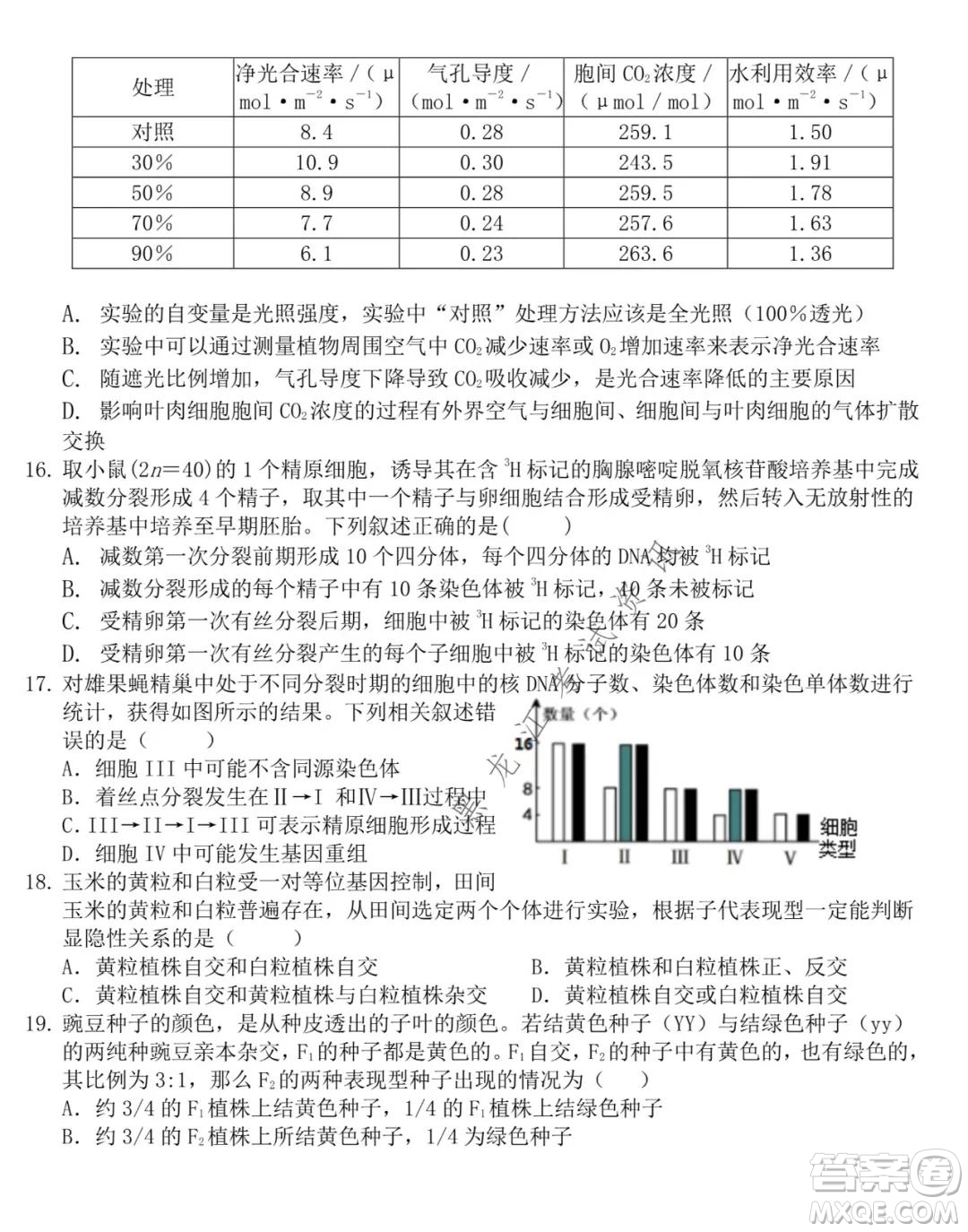 東北師大附中2021-2022高三上學(xué)期第二次摸底考試生物試題及答案