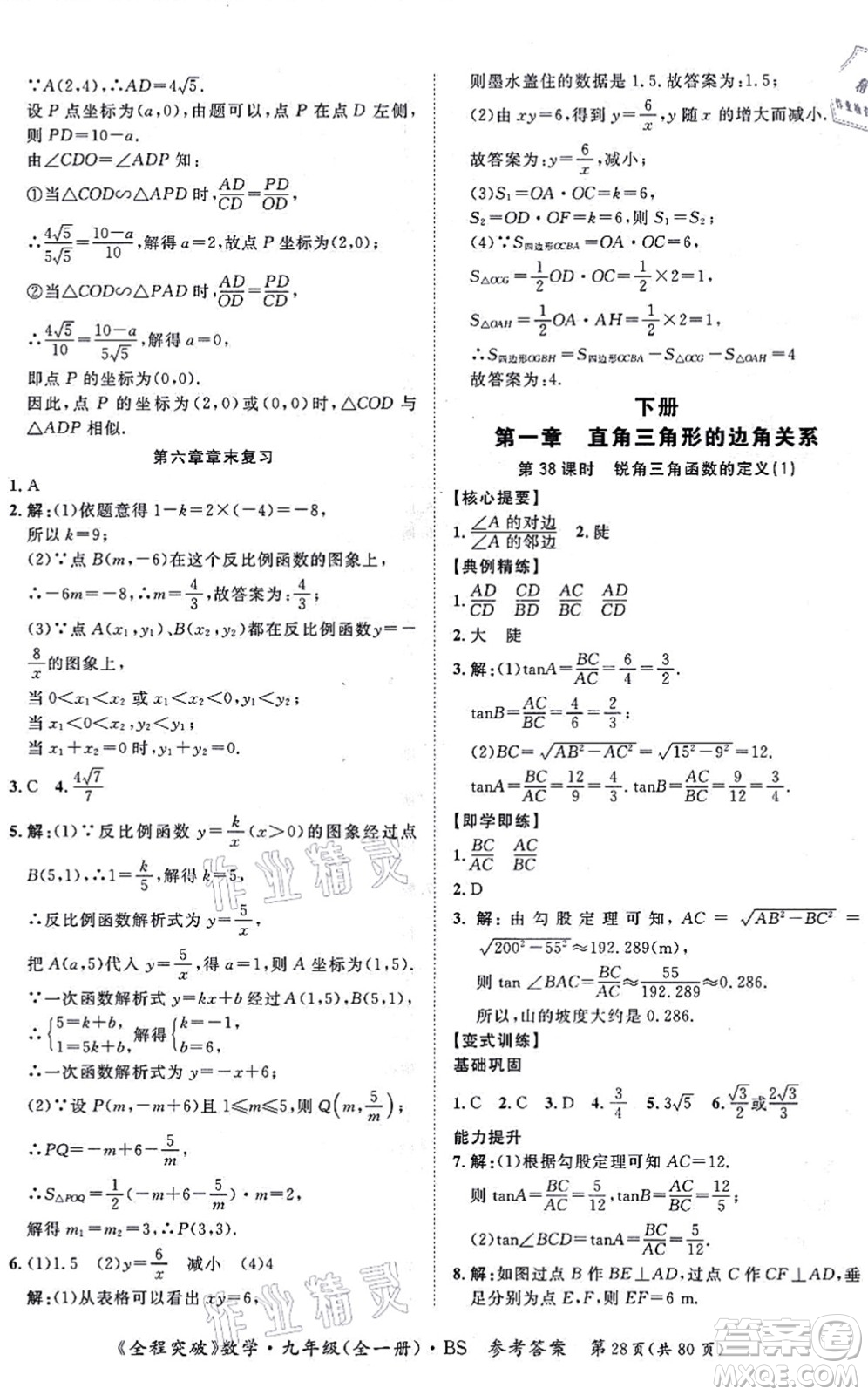 延邊大學(xué)出版社2021思而優(yōu)教育全程突破九年級(jí)數(shù)學(xué)全一冊BS北師版答案