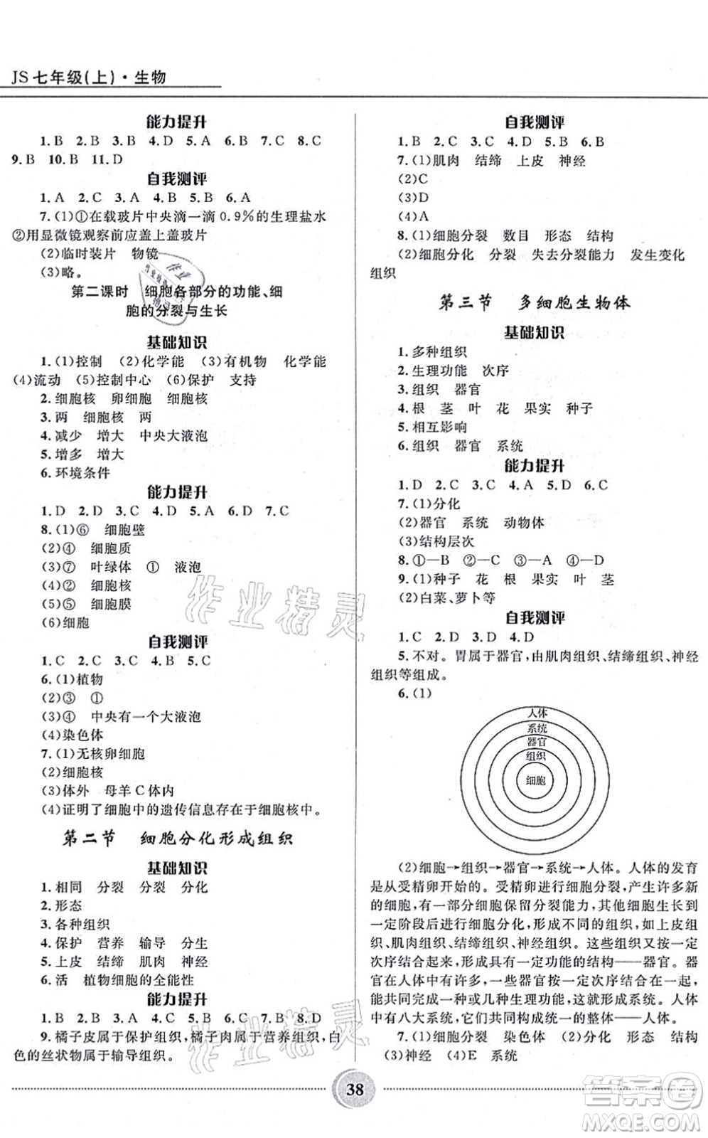 河北少年兒童出版社2021奪冠百分百初中精講精練七年級生物上冊JS冀少版答案