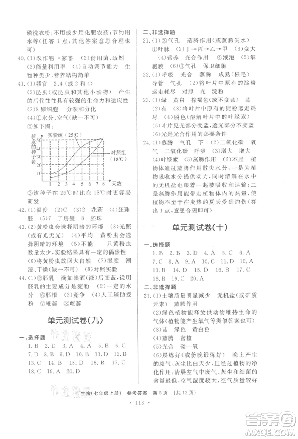 濟(jì)南出版社2021初中知識與能力測試卷七年級生物學(xué)上冊人教版參考答案