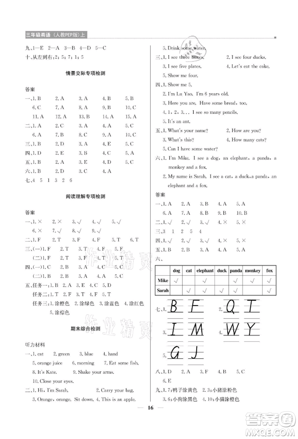 北京教育出版社2021提分教練優(yōu)學(xué)導(dǎo)練測(cè)三年級(jí)英語(yǔ)上冊(cè)人教版參考答案