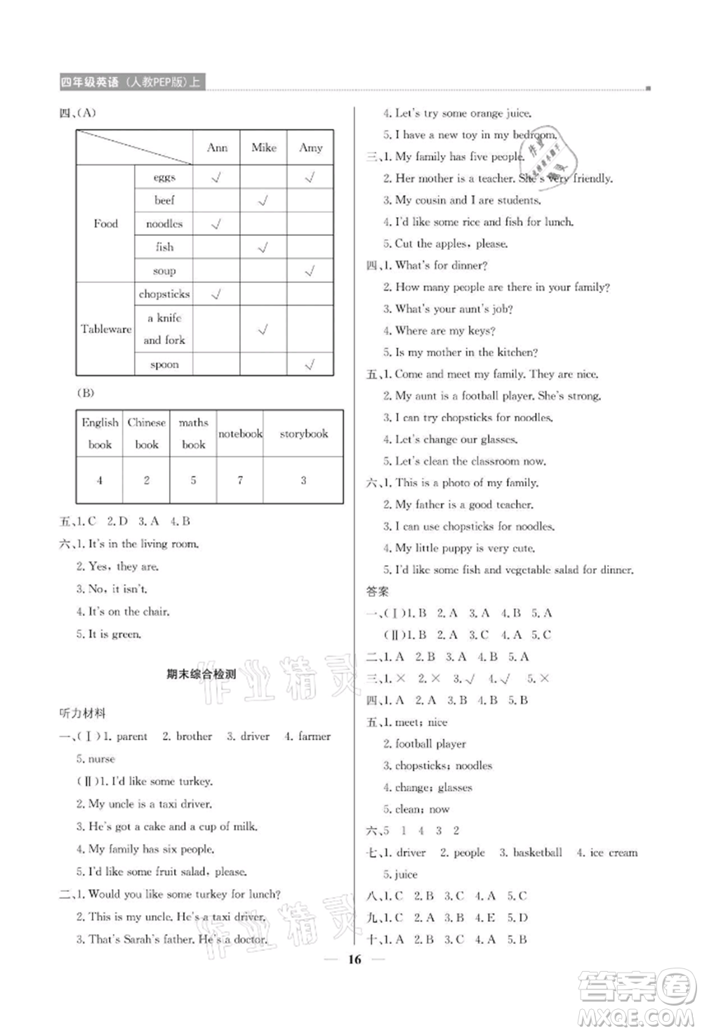 北京教育出版社2021提分教練優(yōu)學(xué)導(dǎo)練測(cè)四年級(jí)英語(yǔ)上冊(cè)人教版參考答案