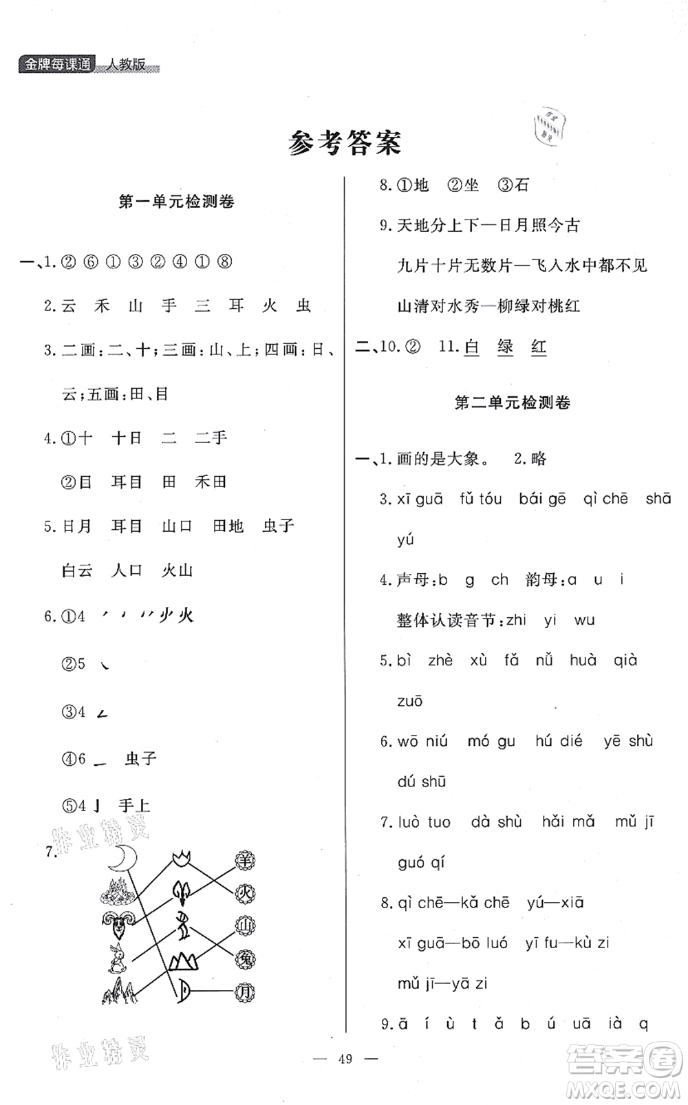 延邊大學(xué)出版社2021點(diǎn)石成金金牌每課通一年級(jí)語(yǔ)文上冊(cè)人教版大連專(zhuān)版答案