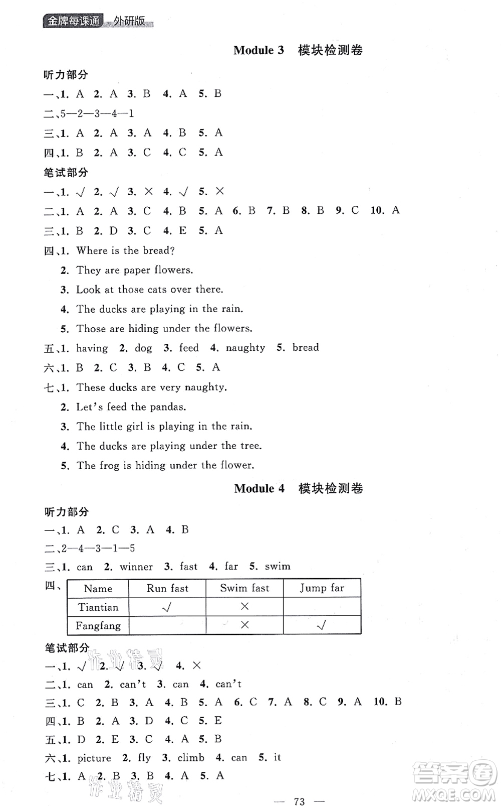 延邊大學出版社2021點石成金金牌每課通三年級英語上冊外研版大連專版答案