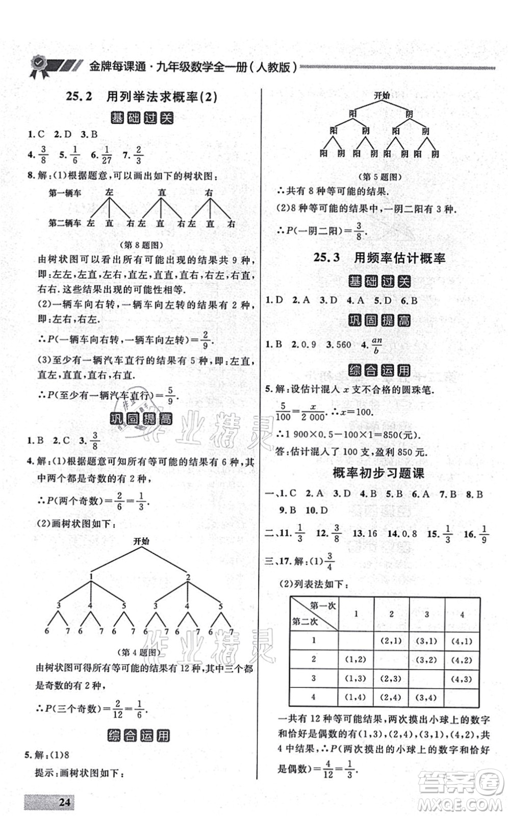 延邊大學出版社2021點石成金金牌每課通九年級數(shù)學全一冊人教版大連專版答案