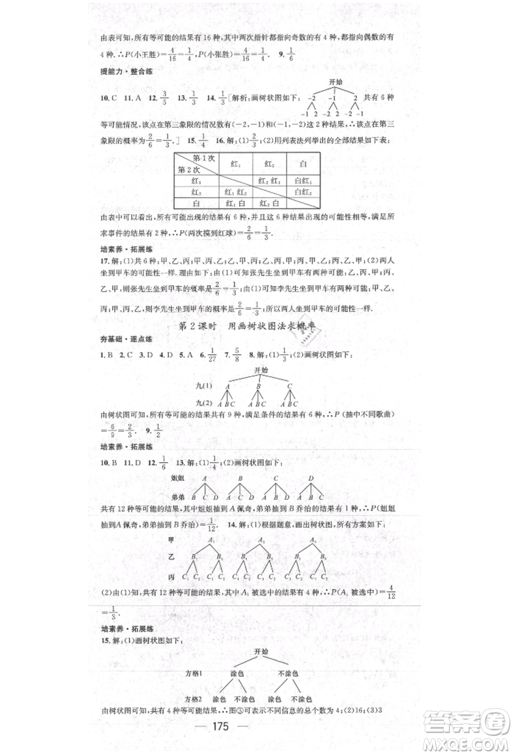 陽(yáng)光出版社2021精英新課堂九年級(jí)數(shù)學(xué)上冊(cè)人教版參考答案