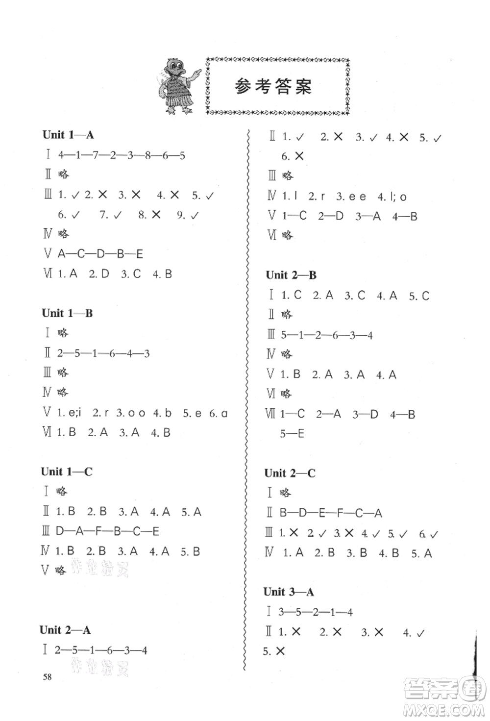 合肥工業(yè)大學出版社2021小學英語課堂練習三年級上冊人教版參考答案