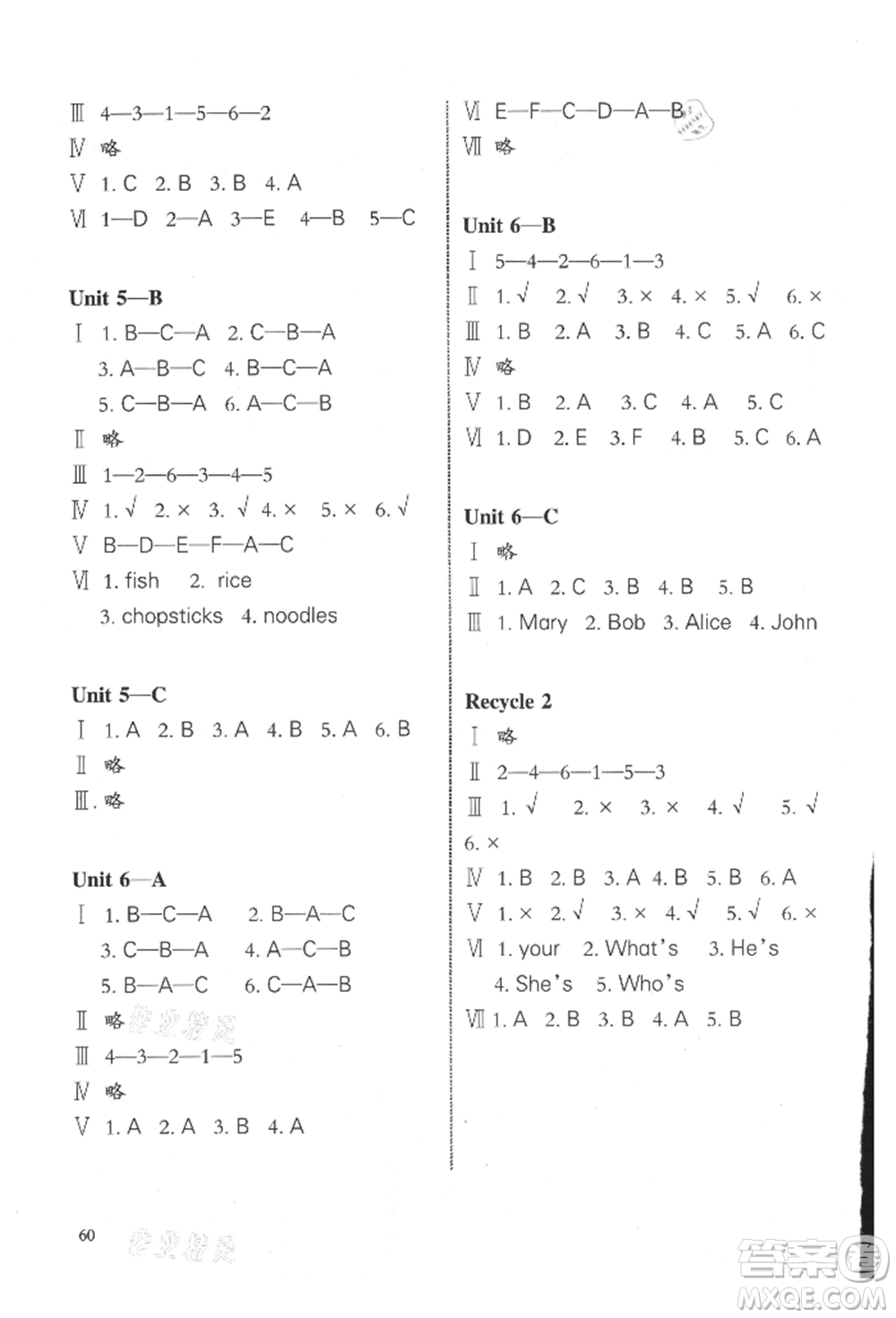 合肥工業(yè)大學(xué)出版社2021小學(xué)英語課堂練習(xí)四年級上冊人教版參考答案