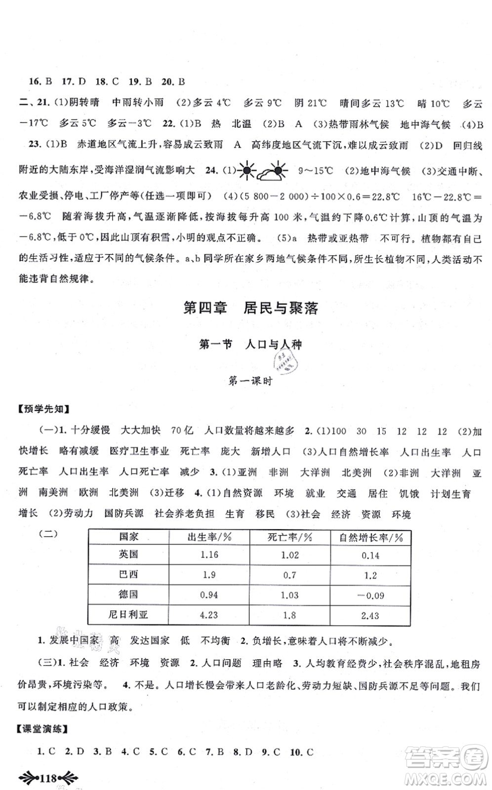 吉林出版集團股份有限公司2021自主學習當堂反饋七年級地理上冊人教版答案