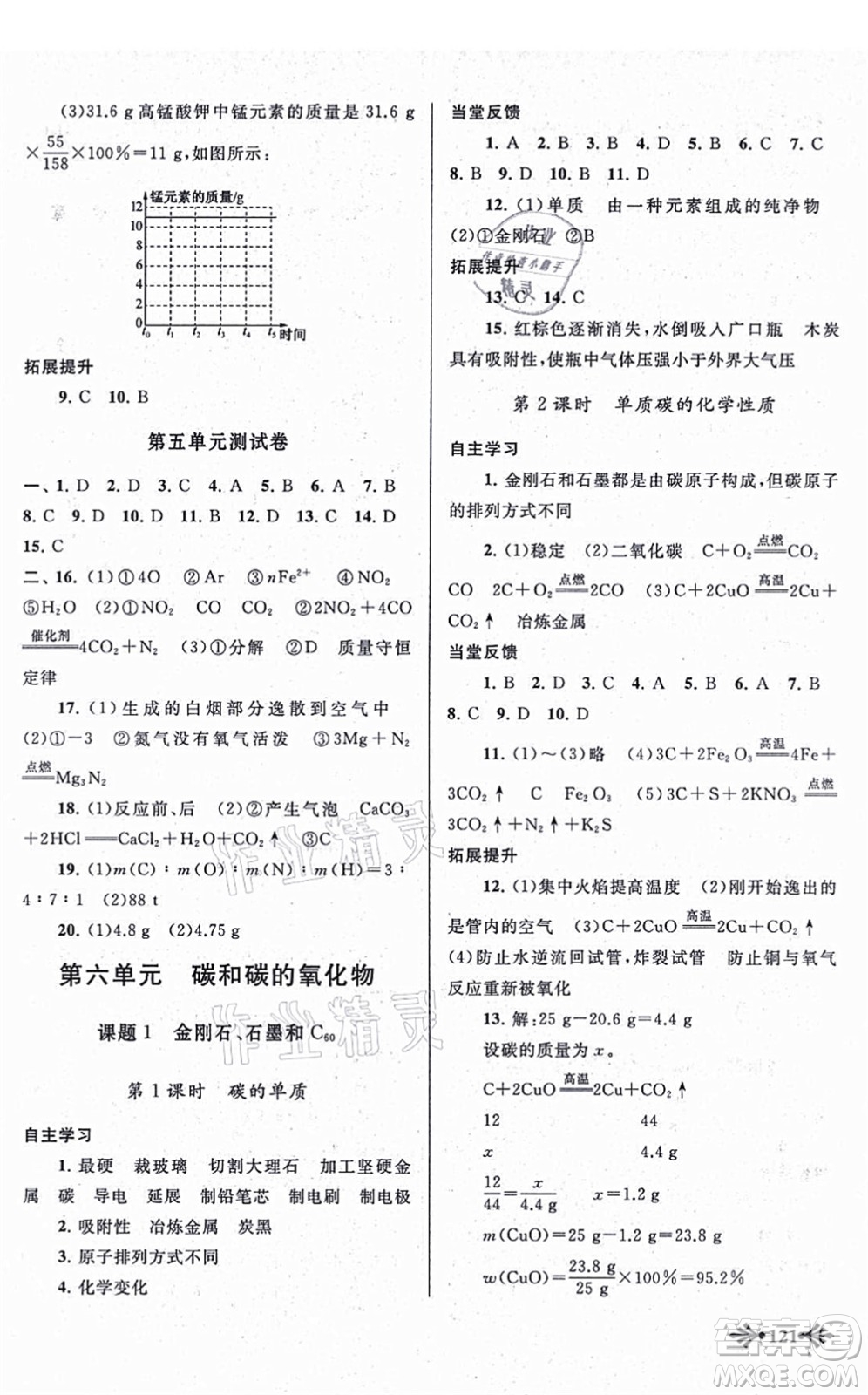 吉林出版集團(tuán)股份有限公司2021自主學(xué)習(xí)當(dāng)堂反饋九年級(jí)化學(xué)上冊(cè)人教版答案