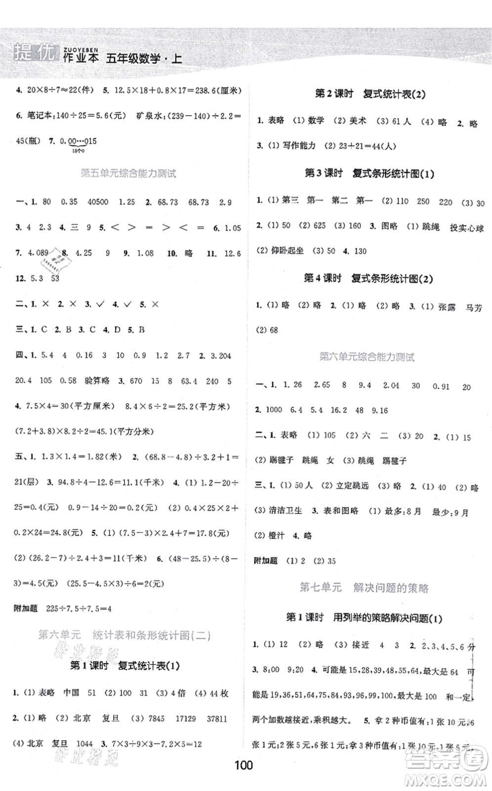 江蘇人民出版社2021高效精練提優(yōu)作業(yè)本五年級數(shù)學(xué)上冊蘇教版答案