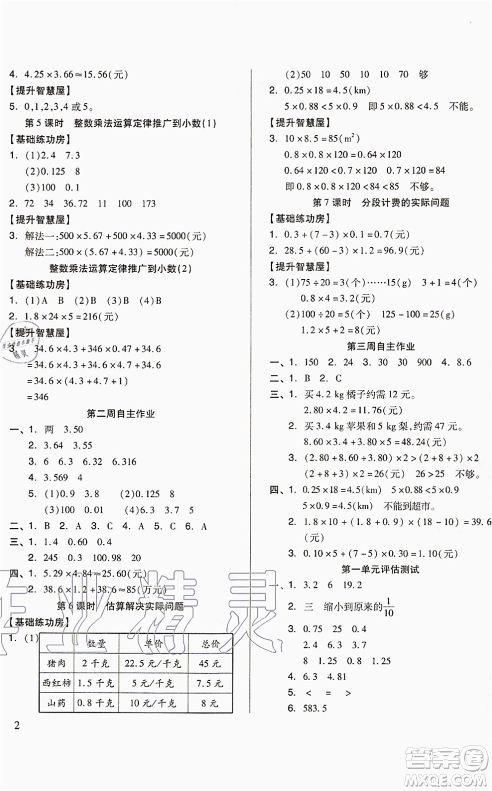 山東科學(xué)技術(shù)出版社2021新思維伴你學(xué)配單元達(dá)標(biāo)測(cè)試卷五年級(jí)數(shù)學(xué)上冊(cè)人教版答案