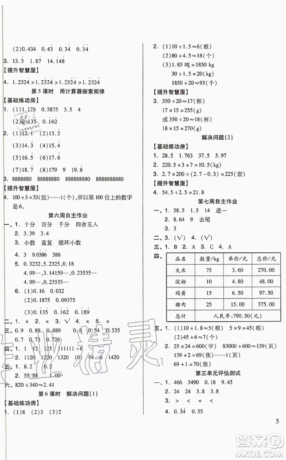 山東科學(xué)技術(shù)出版社2021新思維伴你學(xué)配單元達(dá)標(biāo)測(cè)試卷五年級(jí)數(shù)學(xué)上冊(cè)人教版答案