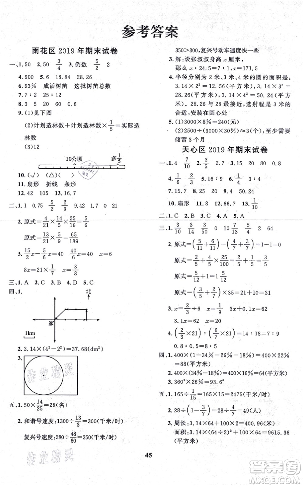 濟(jì)南出版社2021黃岡360度定制課時六年級數(shù)學(xué)上冊RJ人教版湖南專版答案