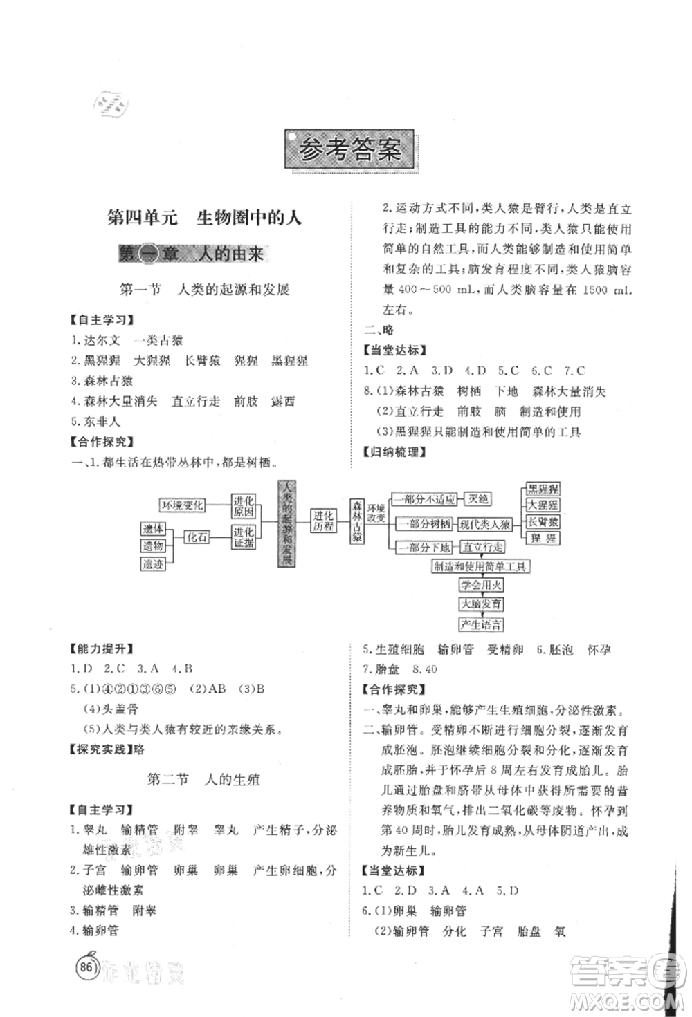 山東友誼出版社2021初中同步練習(xí)冊五四制七年級生物上冊魯科版參考答案