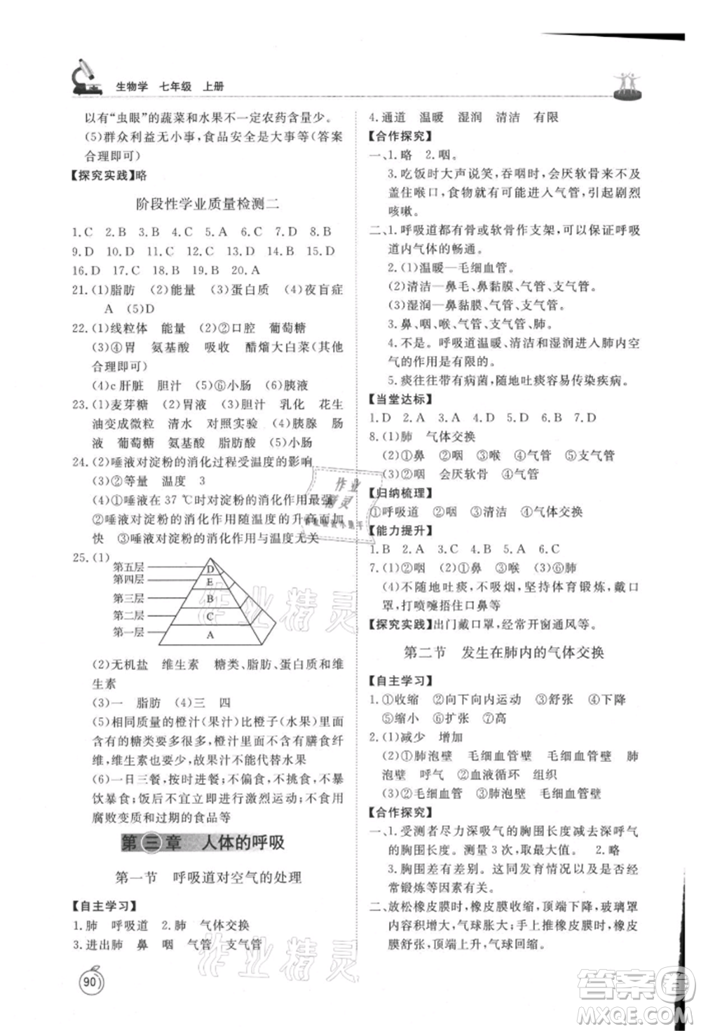 山東友誼出版社2021初中同步練習(xí)冊五四制七年級生物上冊魯科版參考答案